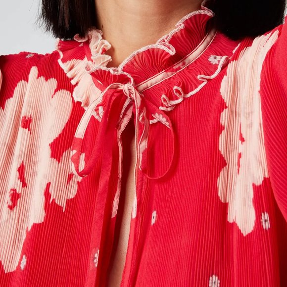 Ganni Floral Pleat Georgette Mini Dress Size 34 - Picture 4 of 6